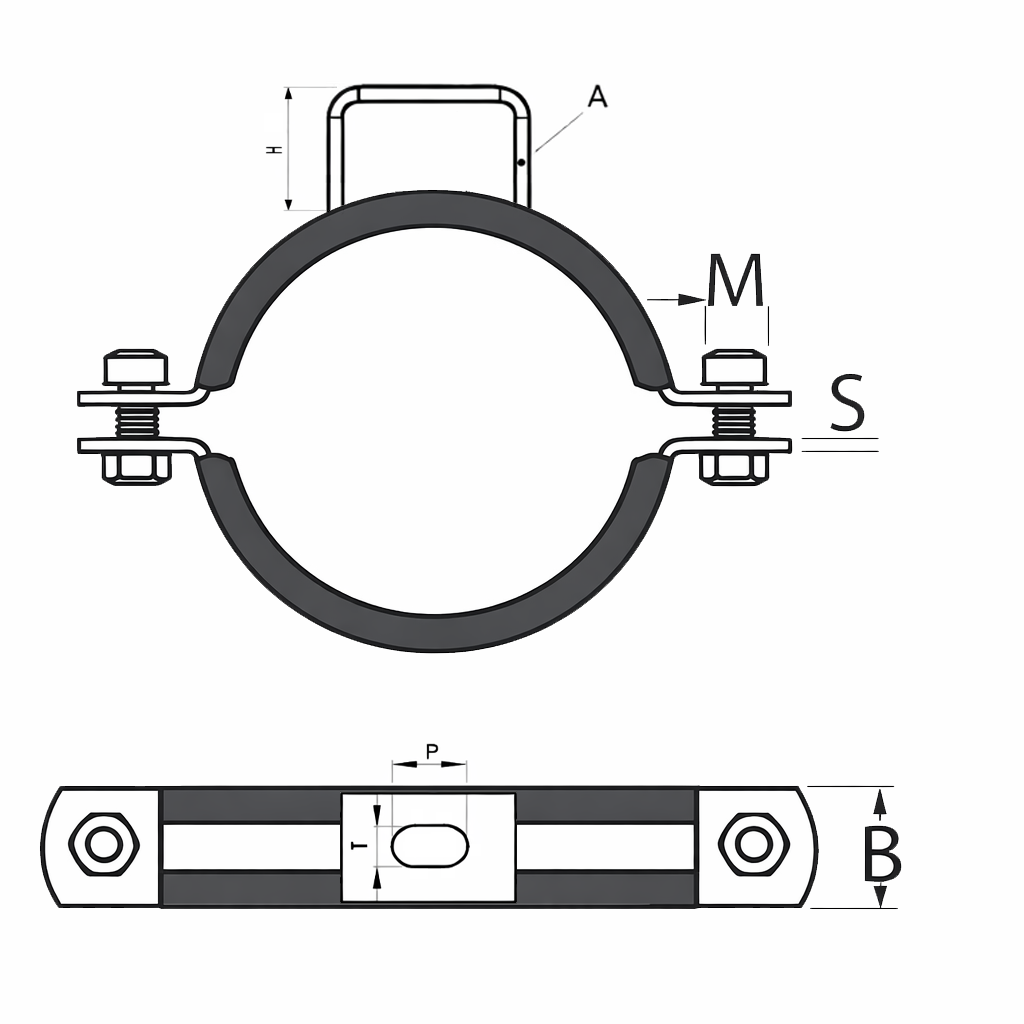 Paslanmaz ağır yük lastikli kelepçe teknik çizim