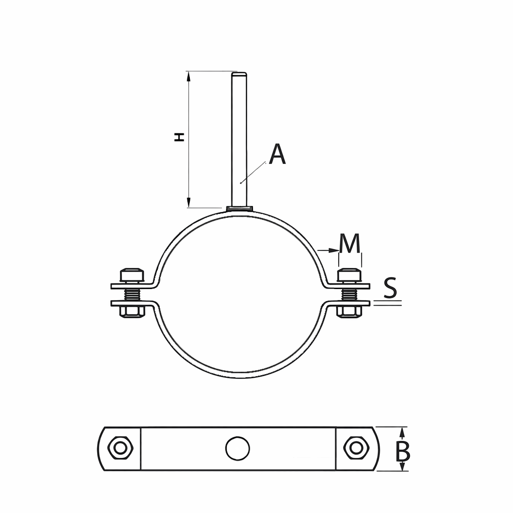 Paslanmaz saplı kelepçe teknik çizim